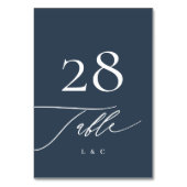 ネイビーブルーで白 |書道モダン結婚の テーブルナンバー (裏面)