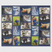 ネイビーブルーで自分で9枚の写真コラージュを作る ラッピングペーパー (フラット)