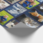 ネイビーブルーで自分で9枚の写真コラージュを作る ラッピングペーパー (角)