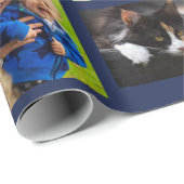 ネイビーブルーで自分で9枚の写真コラージュを作る ラッピングペーパー (ロールコーナー)