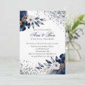 ネイビーブルーとアイボリーフローラカップルのシャワー 招待状 (スタンド正面)