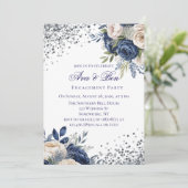 ネイビーブルーとアイボリーフローラ婚約パーティ 招待状 (スタンド正面)