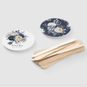 ネイビーブルーとアイボリー結婚フローラ ハンドファン (組立なし)