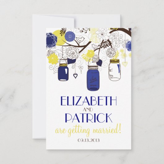 ネイビーブルーとイエローのメイソンジャー 出席リクエストカード 出欠カード (裏面)