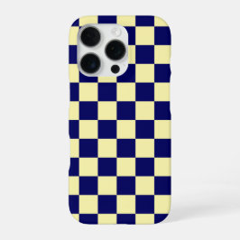 ネイビーブルーとイエローの市松模様 iPhone 16 PROケース