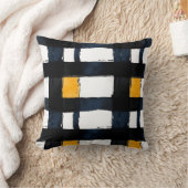 ネイビーブルーとイエローウォーターカラープレイド装飾用クッション クッション (ブランケット)