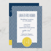 ネイビーブルーとイエローシェブロンの日付を保存 セーブザデート (正面/裏面)