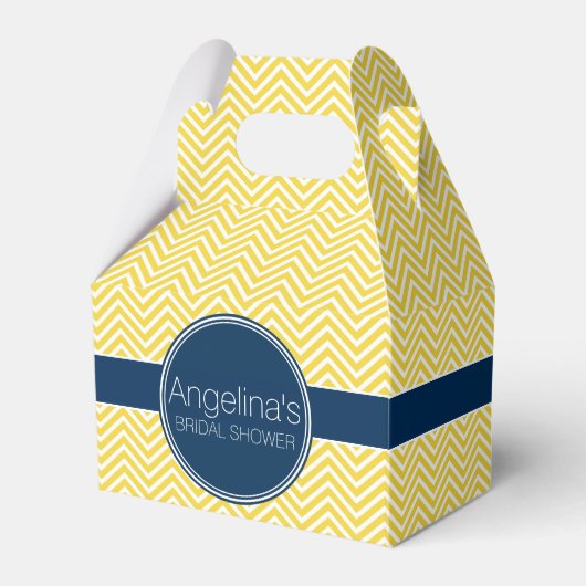 ネイビーブルーとイエローシェブロンブライダルシャワー フェイバーボックス (正面サイド)