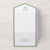 ネイビーブルーとイエローシンプルのモダン結婚 オールインワン招待状 (外側)