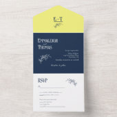 ネイビーブルーとイエローシンプルのモダン結婚 オールインワン招待状 (内側)