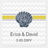 ネイビーブルーとイエローシーシェルの結婚文房具 スクエアシール (正面)