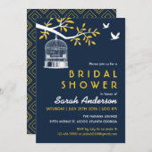 ネイビーブルーとイエローバードケージの木の招待状 招待状 (正面/裏面)