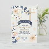 ネイビーブルーとイエローフラズクロス《キリスト教》洗礼式や命名式 招待状 (スタンド正面)
