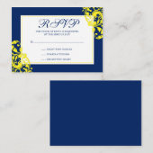 ネイビーブルーとイエローフローリッシュスワーズRSVP エンクロージャーカード (正面/裏面)