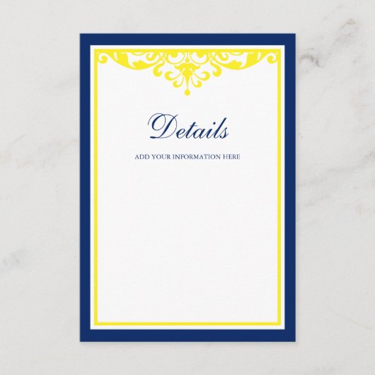 ネイビーブルーとイエローフローリッシュ結婚ズの詳細 エンクロージャーカード (正面)