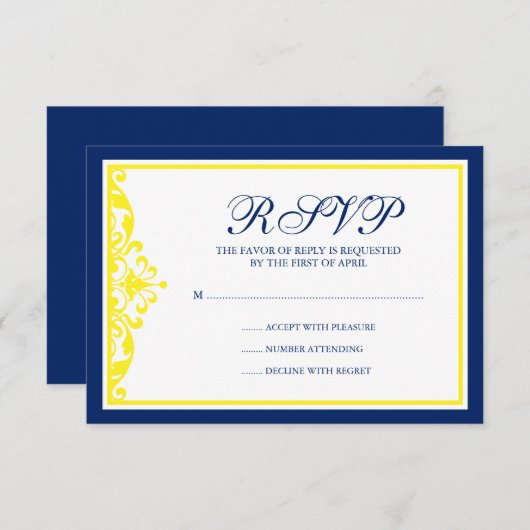 ネイビーブルーとイエローフローリッシュ 出欠カード (正面/裏面)