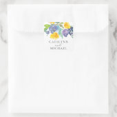 ネイビーブルーとイエローブライトのフローラ結婚ステッカー スクエアシール (バッグ)