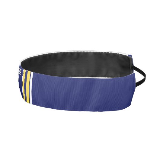 ネイビーブルーとイエローホワイトストライプズのチームジャージー アスレチックヘッドバンド (右)
