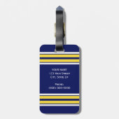 ネイビーブルーとイエローホワイトストライプズのチームジャージー ラゲッジタグ (裏面縦)