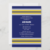 ネイビーブルーとイエローホワイトストライプズのチームジャージー 招待状 (裏面)