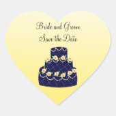 ネイビーブルーとイエロー結婚ズケーキ ハートシール (正面)