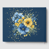 ネイビーブルーとイエロー花模様結婚金ゴールド ゲストブック (裏面)