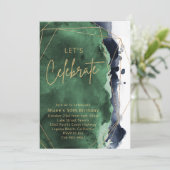 ネイビーブルーとエメラルドウォーターカラーバースデーパーティー 招待状 (スタンド正面)