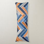 ネイビーブルーとオレンジのヘリンボーンパターン ボディピロー (正面縦)