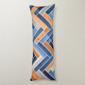 ネイビーブルーとオレンジのヘリンボーンパターン ボディピロー (裏面 (縦))