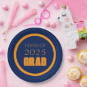 ネイビーブルーとオレンジの学校のカラー卒業 ペーパープレート (パーティー)