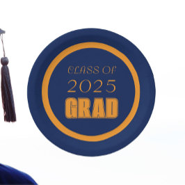 ネイビーブルーとオレンジの学校のカラー卒業 ペーパープレート