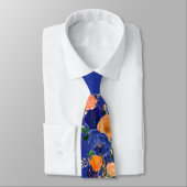 ネイビーブルーとオレンジの植物学フローラgroomsmen ネクタイ (タイ)