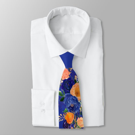 ネイビーブルーとオレンジの植物学フローラgroomsmen ネクタイ (タイ)