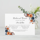 ネイビーブルーとオレンジの牡丹のレハーサルディナー 招待状 (スタンド正面)