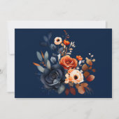 ネイビーブルーとオレンジの牡丹リハーサルディナー 招待状 (裏面)