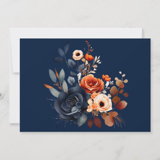 ネイビーブルーとオレンジの牡丹リハーサルディナー 招待状 (裏面)