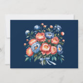 ネイビーブルーとオレンジの牡丹リハーサルディナー 招待状 (裏面)