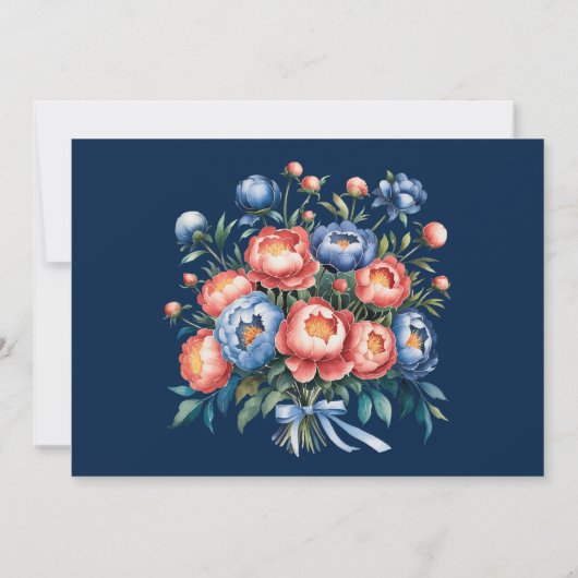 ネイビーブルーとオレンジの牡丹リハーサルディナー 招待状 (裏面)