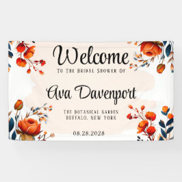 ネイビーブルーとオレンジの芍薬 ブライダルシャワー 横断幕