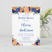 ネイビーブルーとオレンジの花のブライダルシャワー 招待状 (スタンド正面)