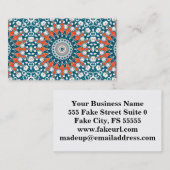 ネイビーブルーとオレンジオンオンホワイトメダリオンアート 名刺 (正面/裏面)