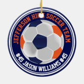 ネイビーブルーとオレンジサッカー⚽ セラミックオーナメント (裏面)