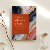 ネイビーブルーとオレンジモダンアゲ結婚ート 招待状