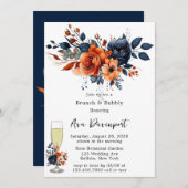 ネイビーブルーとオレンジ牡丹ブランチ&バブリー 招待状 (正面/裏面)