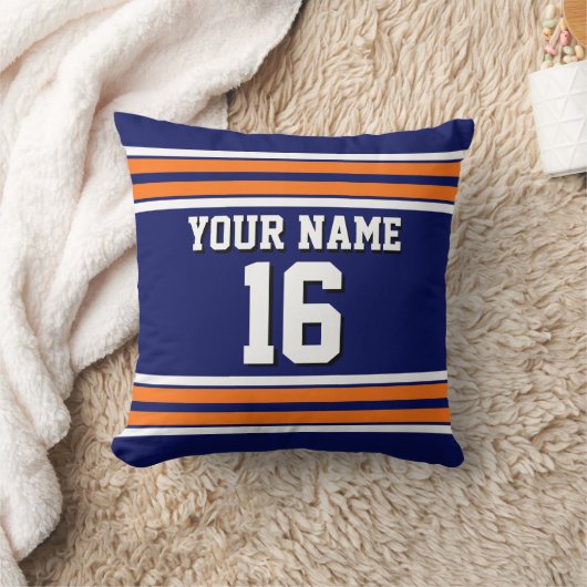 ネイビーブルーとオレンジ色のホワイトストライプチームジャージー クッション (ブランケット)