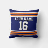 ネイビーブルーとオレンジ色のホワイトストライプチームジャージー クッション (裏面)