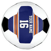 ネイビーブルーとオレンジ色のホワイトストライプチームジャージー サッカーボール (回転)