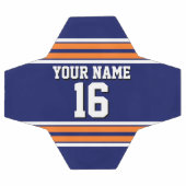 ネイビーブルーとオレンジ色のホワイトストライプチームジャージー サッカーボール (フラット)