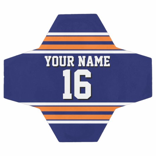 ネイビーブルーとオレンジ色のホワイトストライプチームジャージー サッカーボール (フラット)