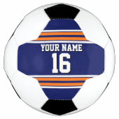 ネイビーブルーとオレンジ色のホワイトストライプチームジャージー サッカーボール (正面)